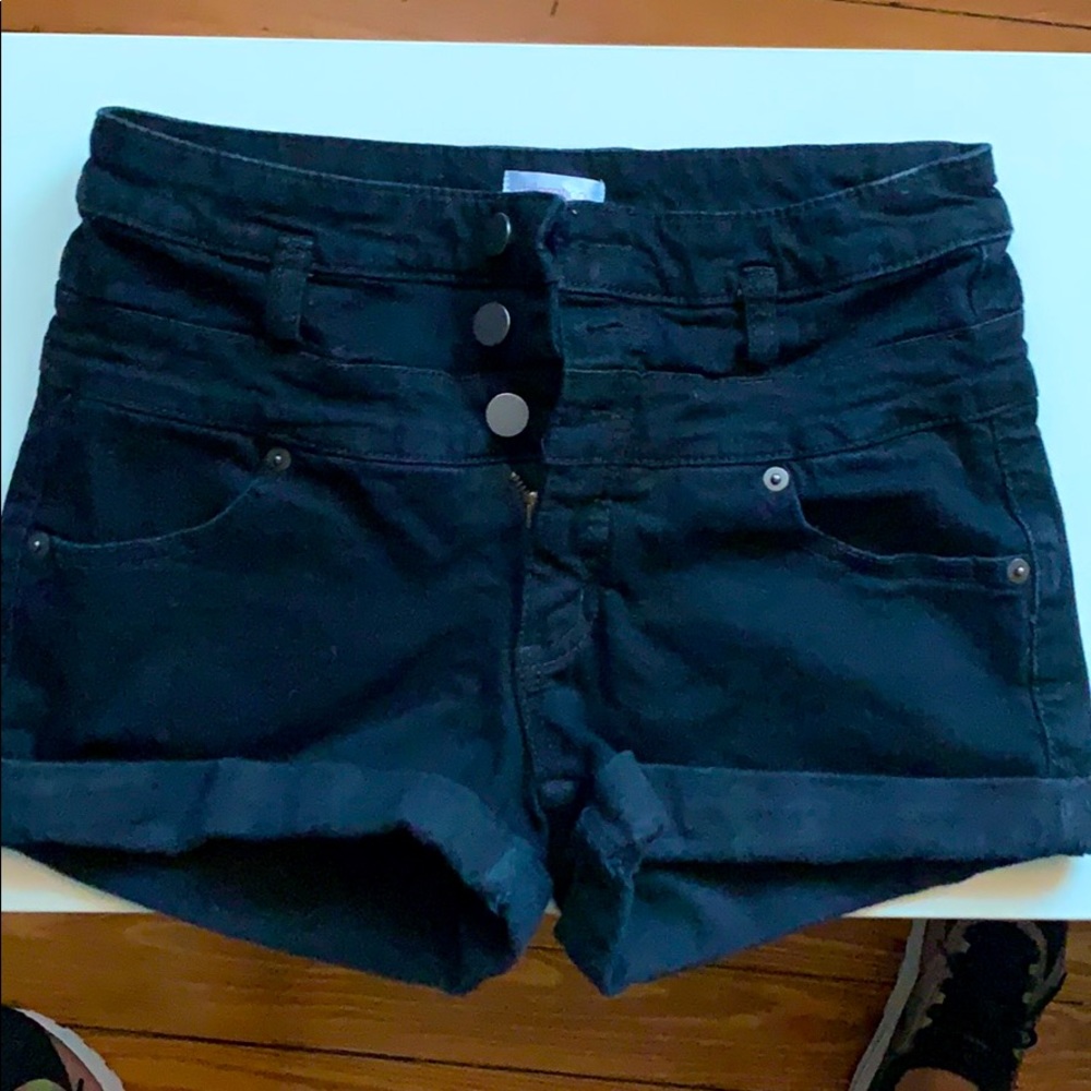Black denim short shorts